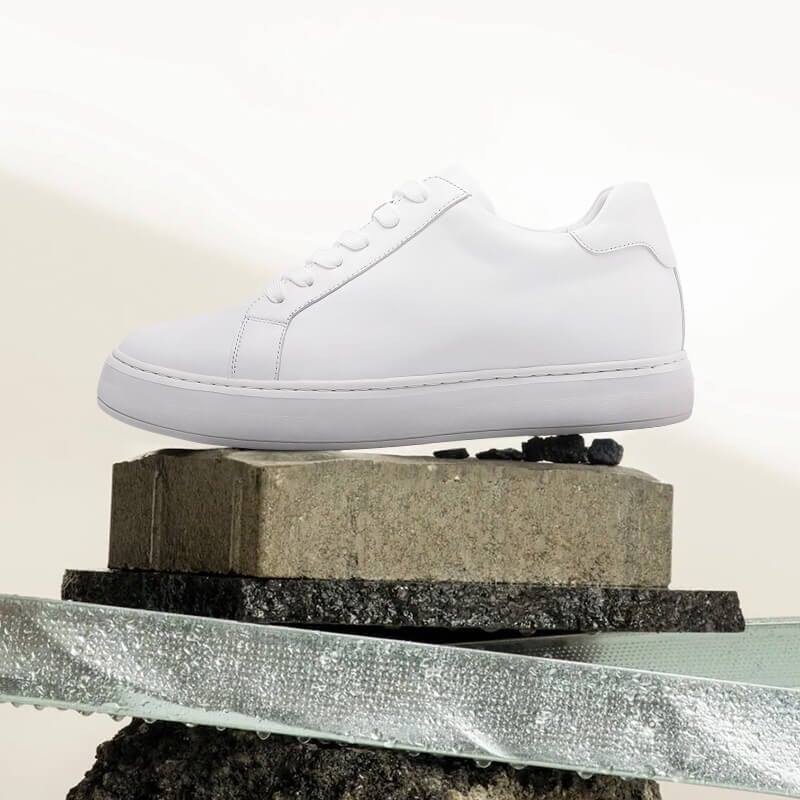 Chamaripa White Elevator shoes 7cm/ 2.76inches Men Height Increase Lace-up Sneaker