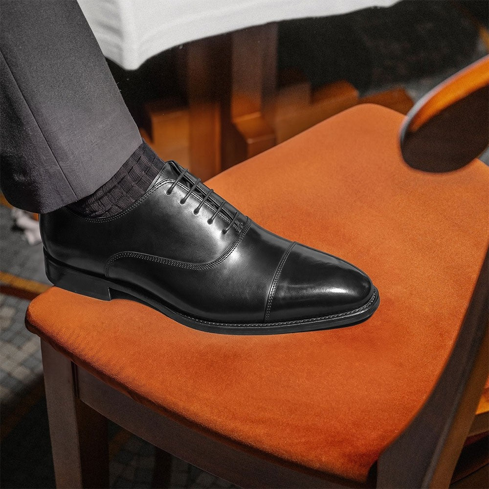 chamaripa black elevator shoes 7cm/2.76inches men height increase oxford