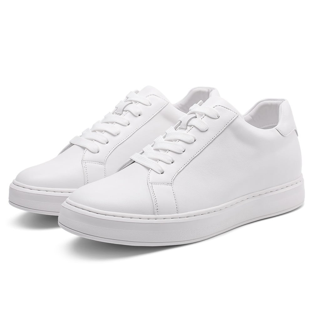 Chamaripa White Elevator shoes 7cm/ 2.76inches Men Height Increase Lace-up Sneaker