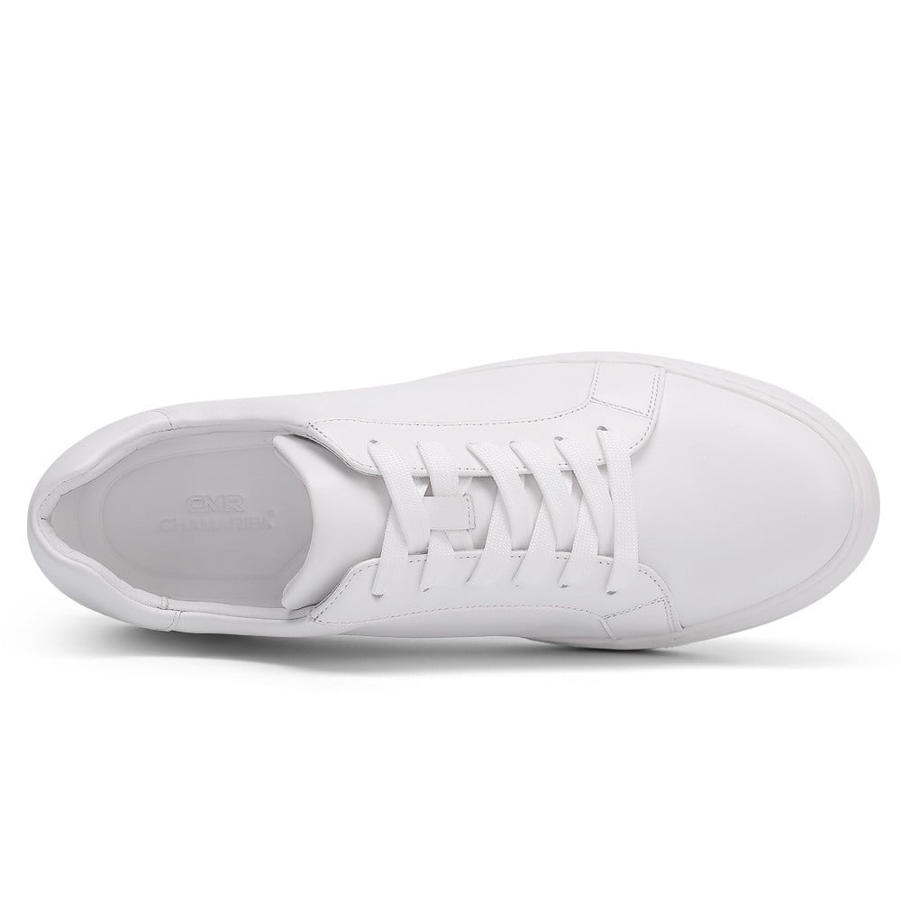 Chamaripa White Elevator shoes 7cm/ 2.76inches Men Height Increase Lace-up Sneaker