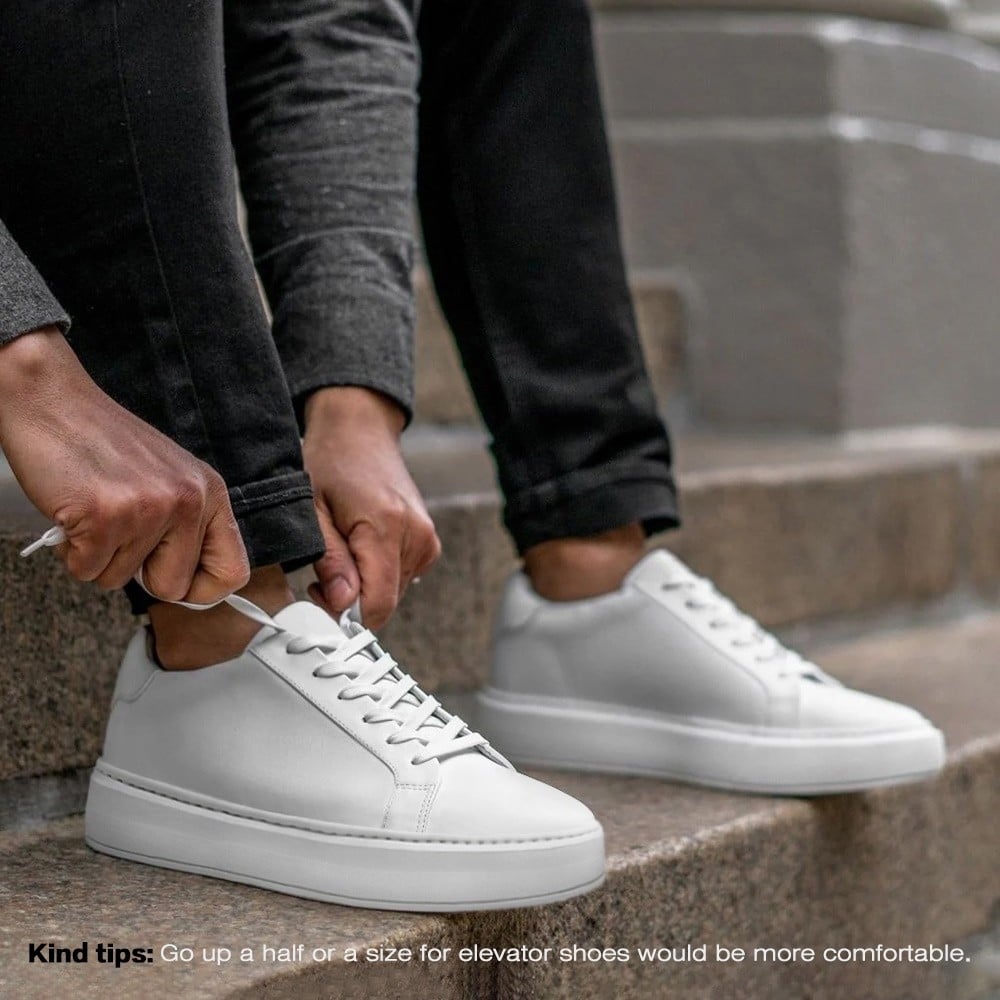 Chamaripa White Elevator shoes 7cm/ 2.76inches Men Height Increase Lace-up Sneaker