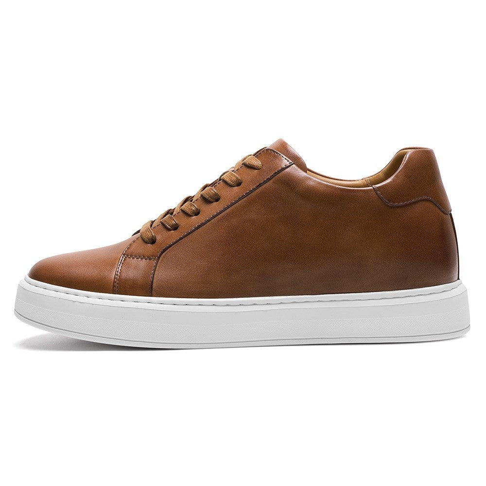 Chamaripa Elevator shoes 7cm/ 2.76inches Men Casual Sneaker Tan Leather Height Increase Shoes