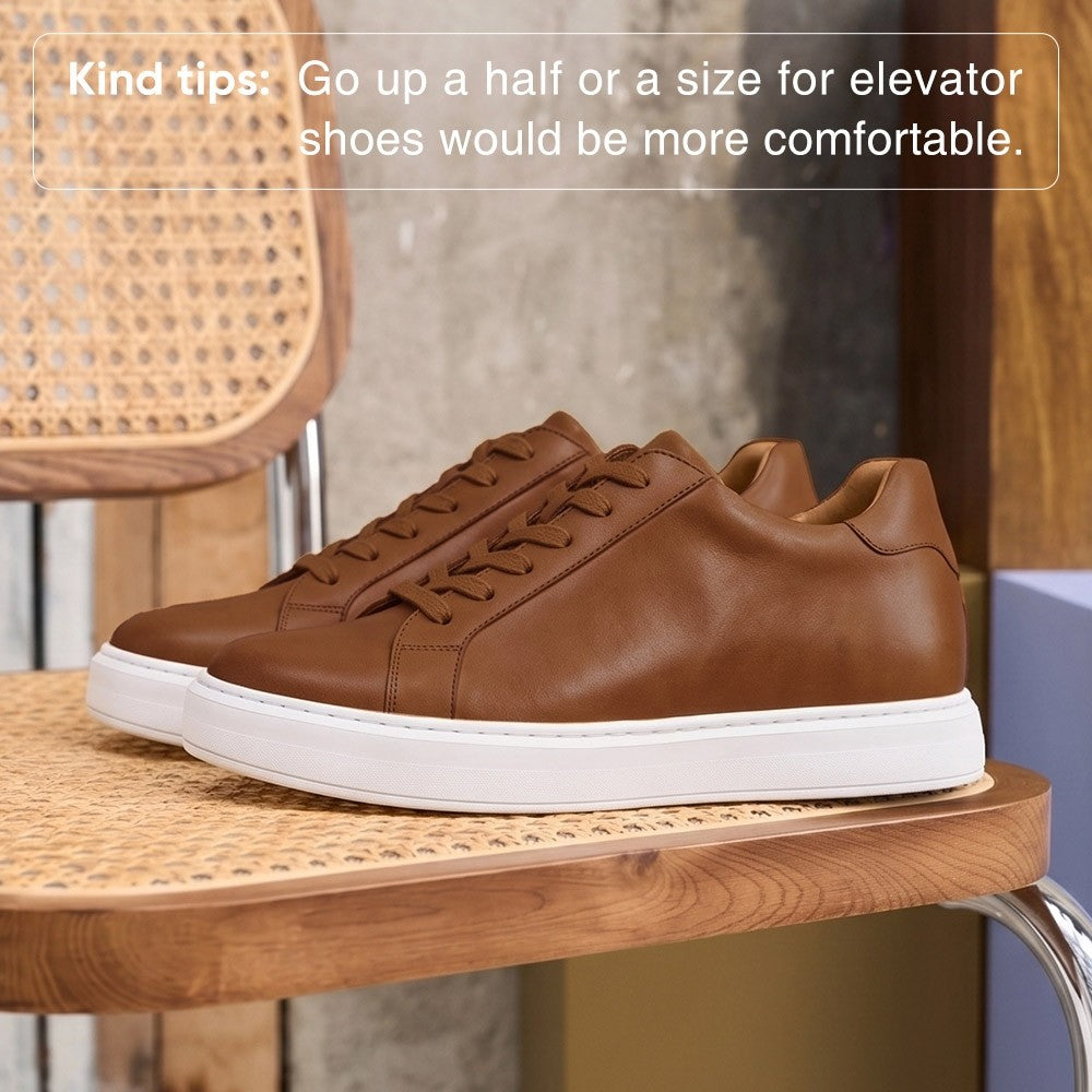 Chamaripa Elevator shoes 7cm/ 2.76inches Men Casual Sneaker Tan Leather Height Increase Shoes