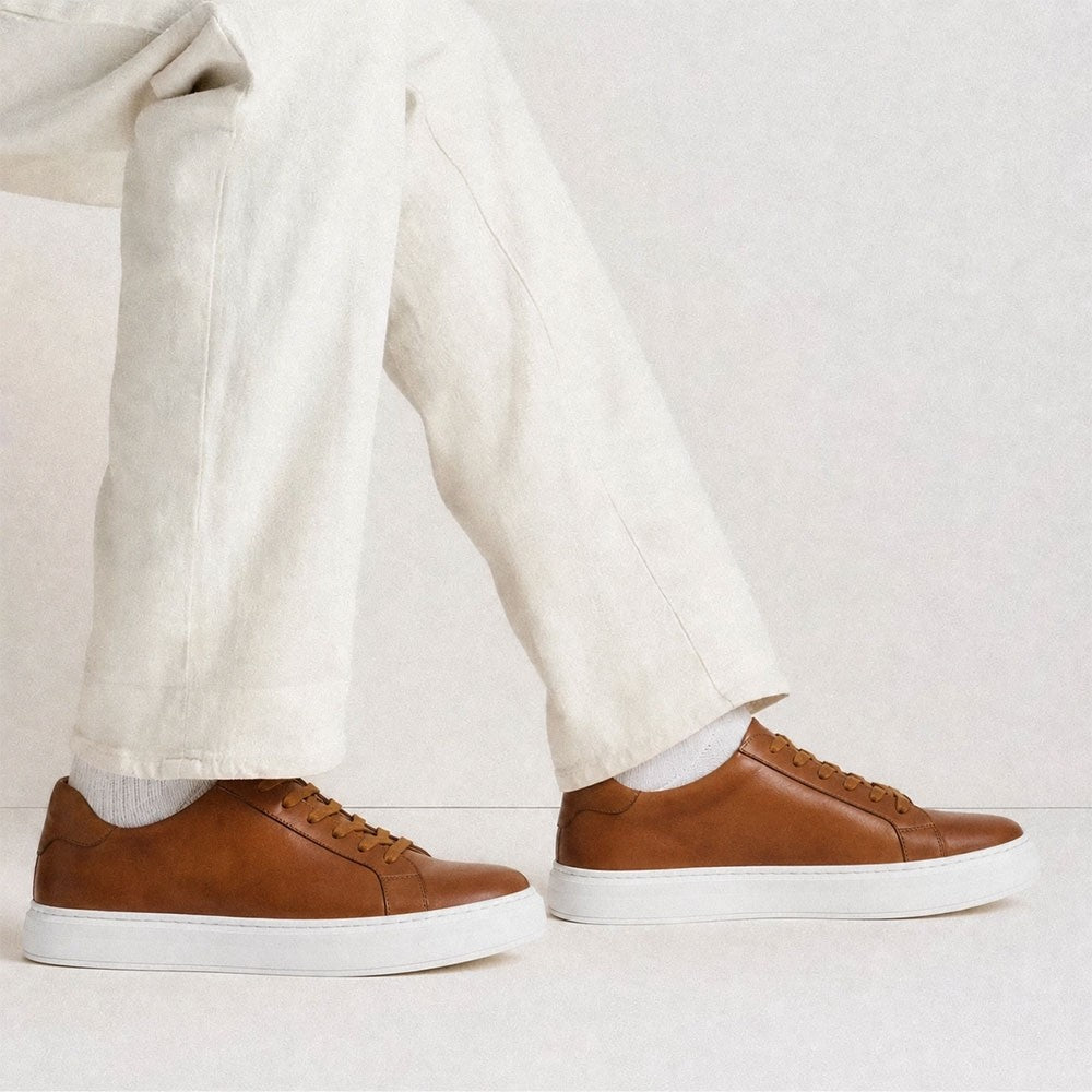 Chamaripa Elevator shoes 7cm/ 2.76inches Men Casual Sneaker Tan Leather Height Increase Shoes