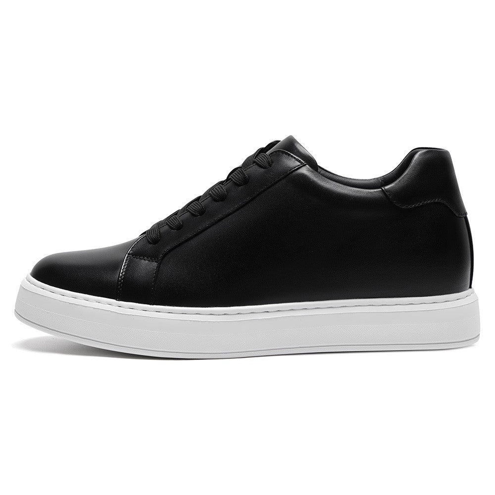 Chamaripa Black Elevator shoes 7cm/ 2.76inches Men Casual Sneaker Leather Height Increase Shoes