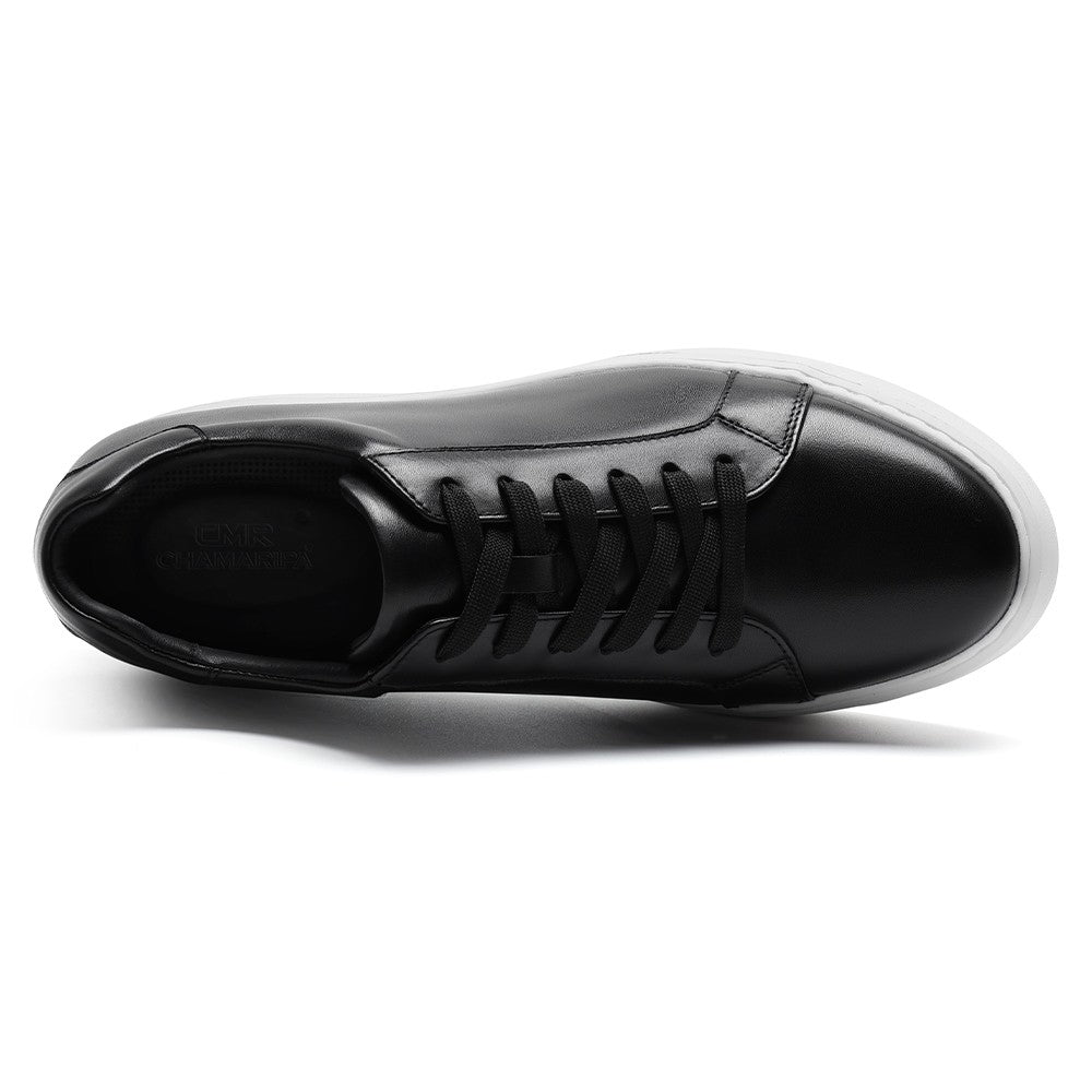 Chamaripa Black Elevator shoes 7cm/ 2.76inches Men Casual Sneaker Leather Height Increase Shoes