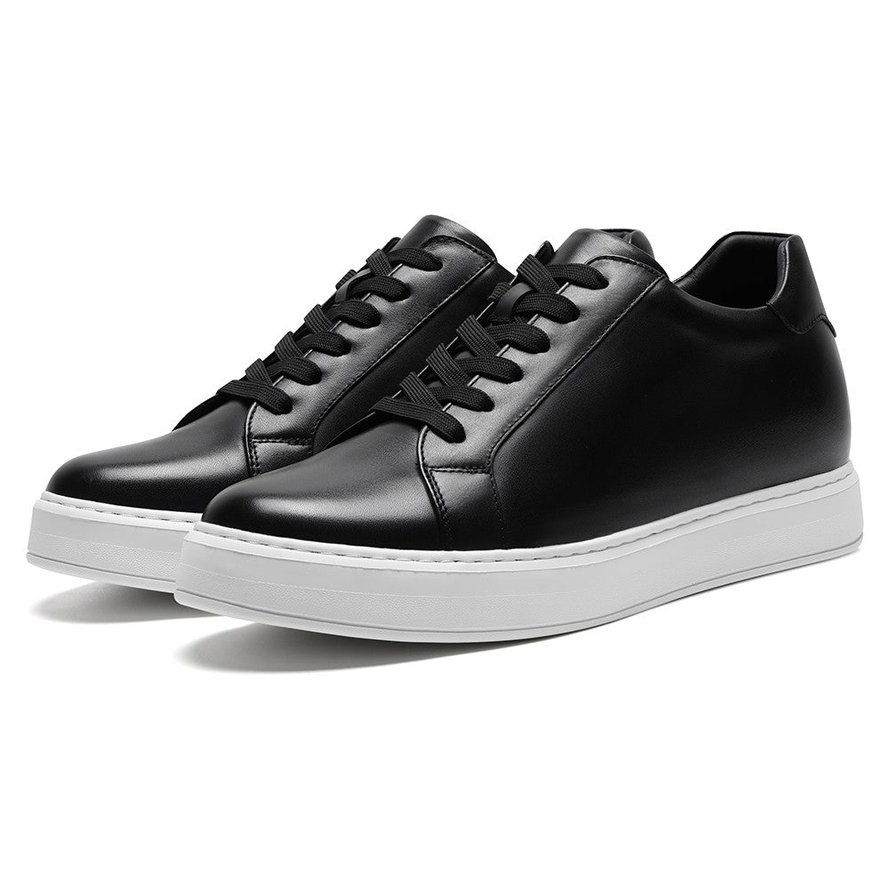 Chamaripa Black Elevator shoes 7cm/ 2.76inches Men Casual Sneaker Leather Height Increase Shoes