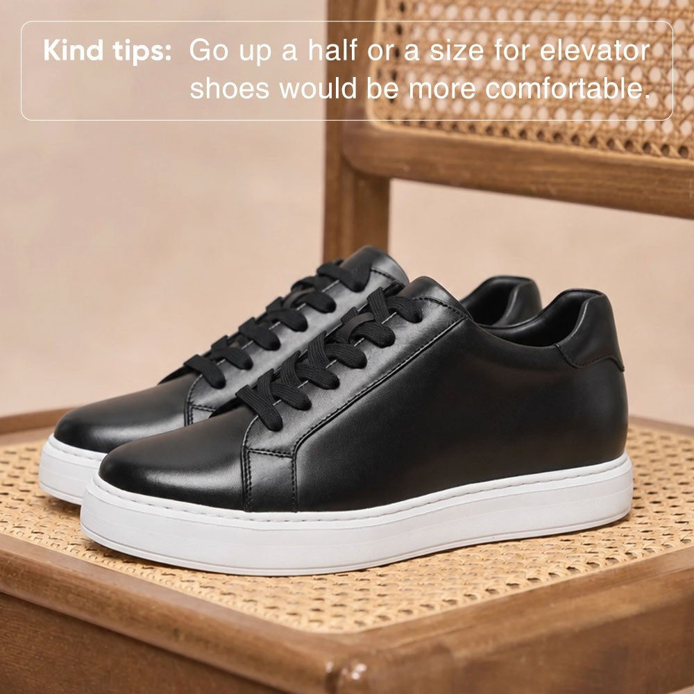 Chamaripa Black Elevator shoes 7cm/ 2.76inches Men Casual Sneaker Leather Height Increase Shoes