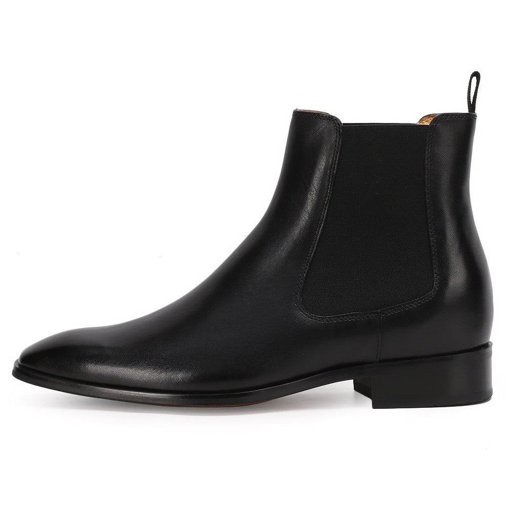Chamaripa men black leather Chelsea boots height increase 7cm/2.8" tall