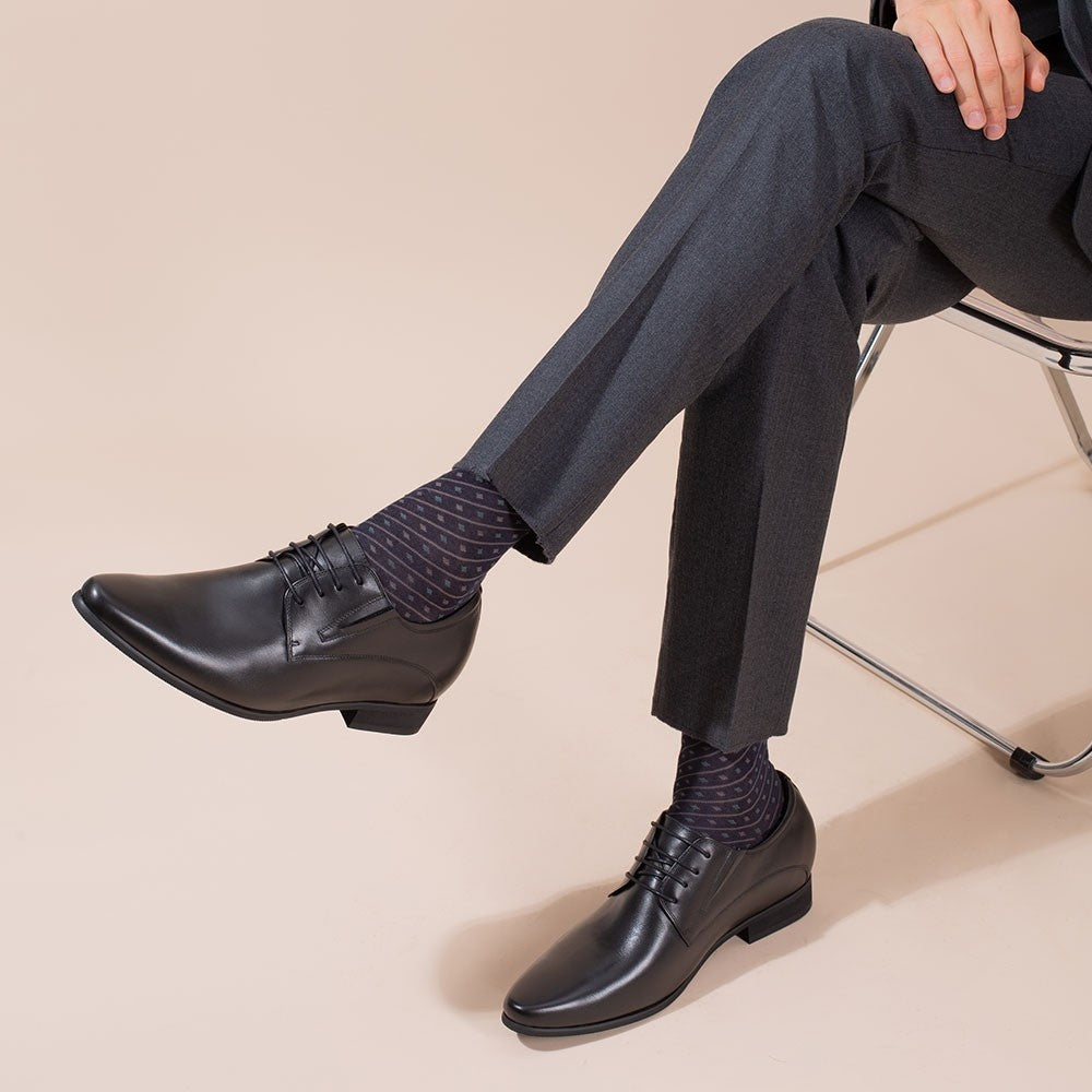 CHAMARIPA Black Height Increasing 8CM / 3.15 Inches Men Shoes Height Boost Oxford Elevator Shoes For Wedding