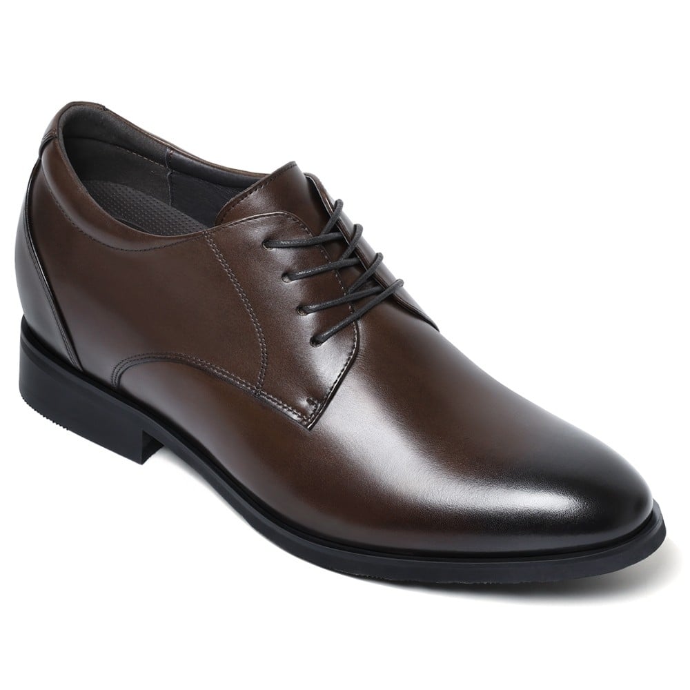 Chamaripa Brown Elevator shoes 7cm / 2.76 inches Men Height increase Shoes Make You Taller Leather Oxford