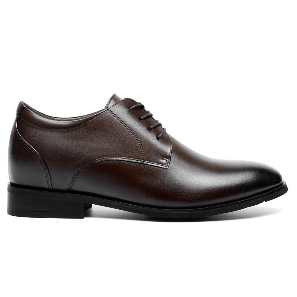 Chamaripa Brown Elevator shoes 7cm / 2.76 inches Men Height increase Shoes Make You Taller Leather Oxford