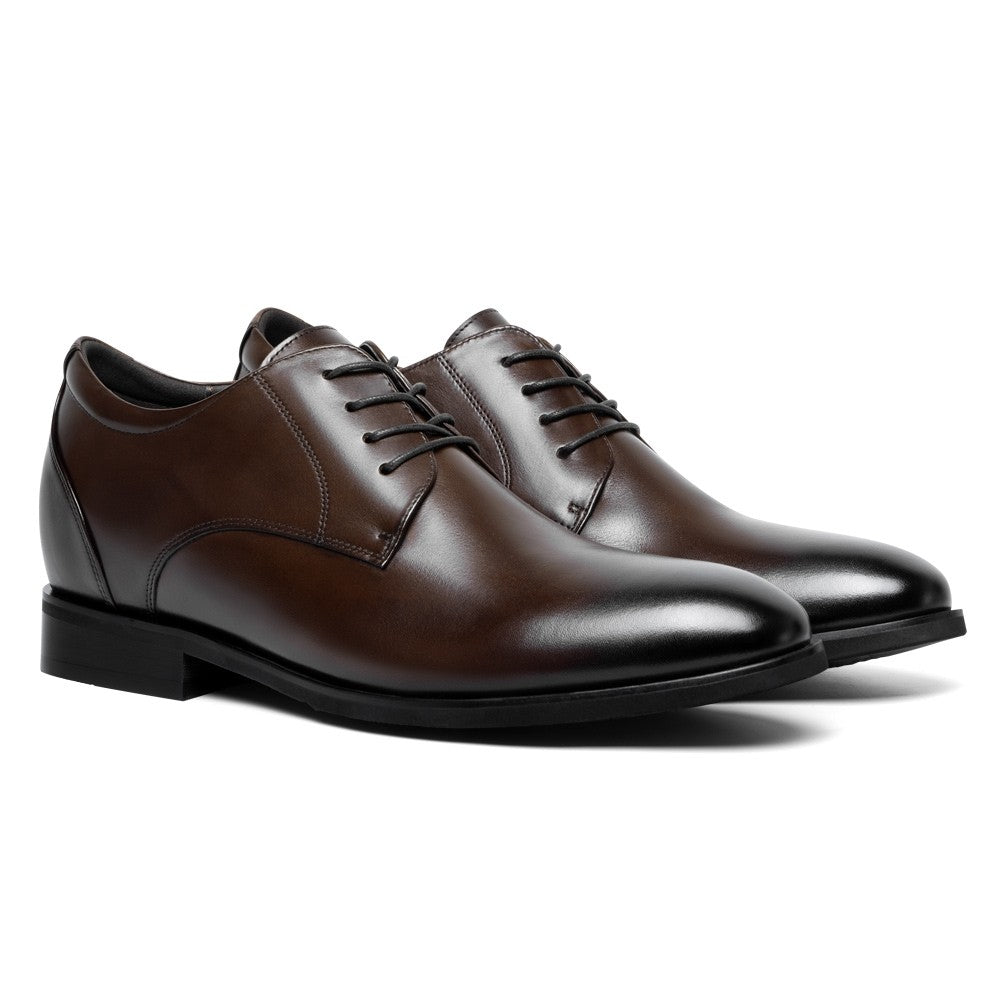 Chamaripa Brown Elevator shoes 7cm / 2.76 inches Men Height increase Shoes Make You Taller Leather Oxford