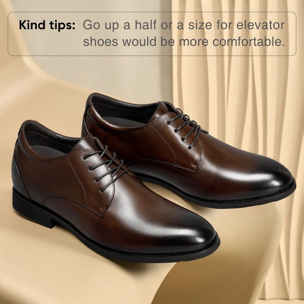 Chamaripa Brown Elevator shoes 7cm / 2.76 inches Men Height increase Shoes Make You Taller Leather Oxford