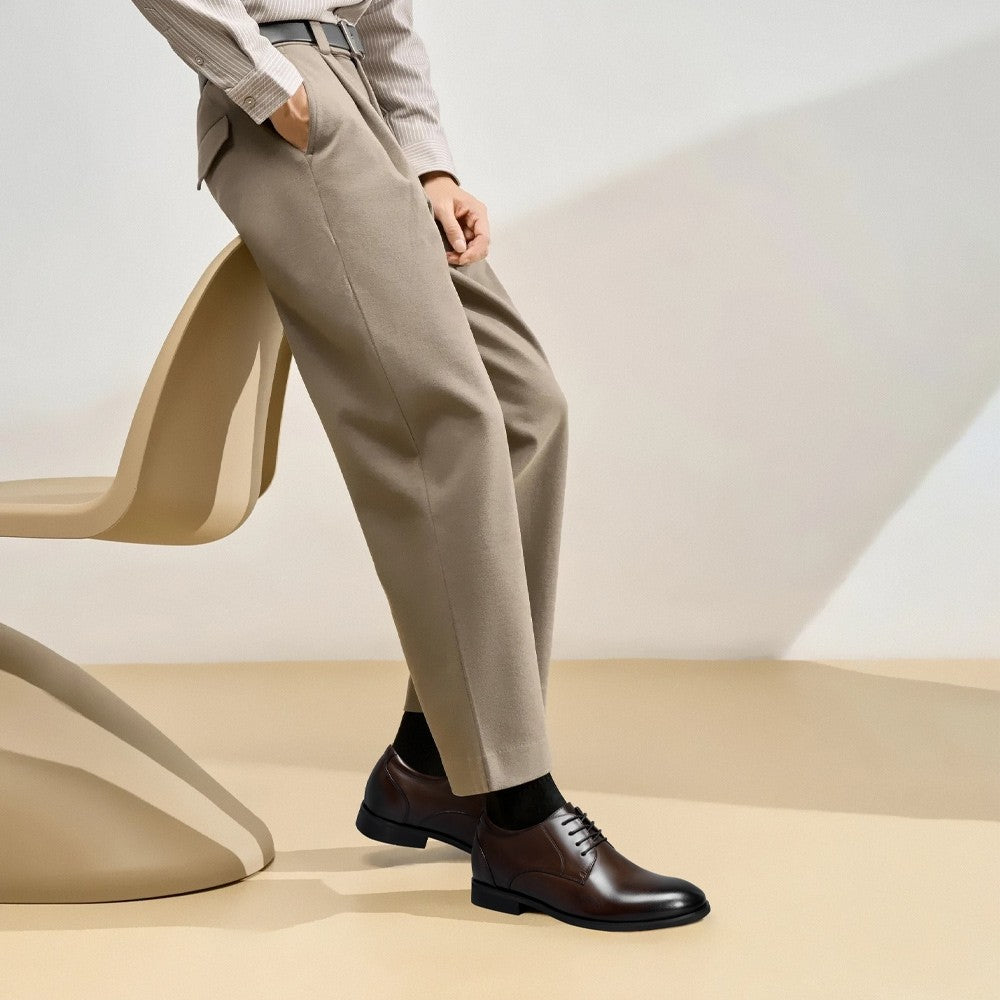 Chamaripa Brown Elevator shoes 7cm / 2.76 inches Men Height increase Shoes Make You Taller Leather Oxford