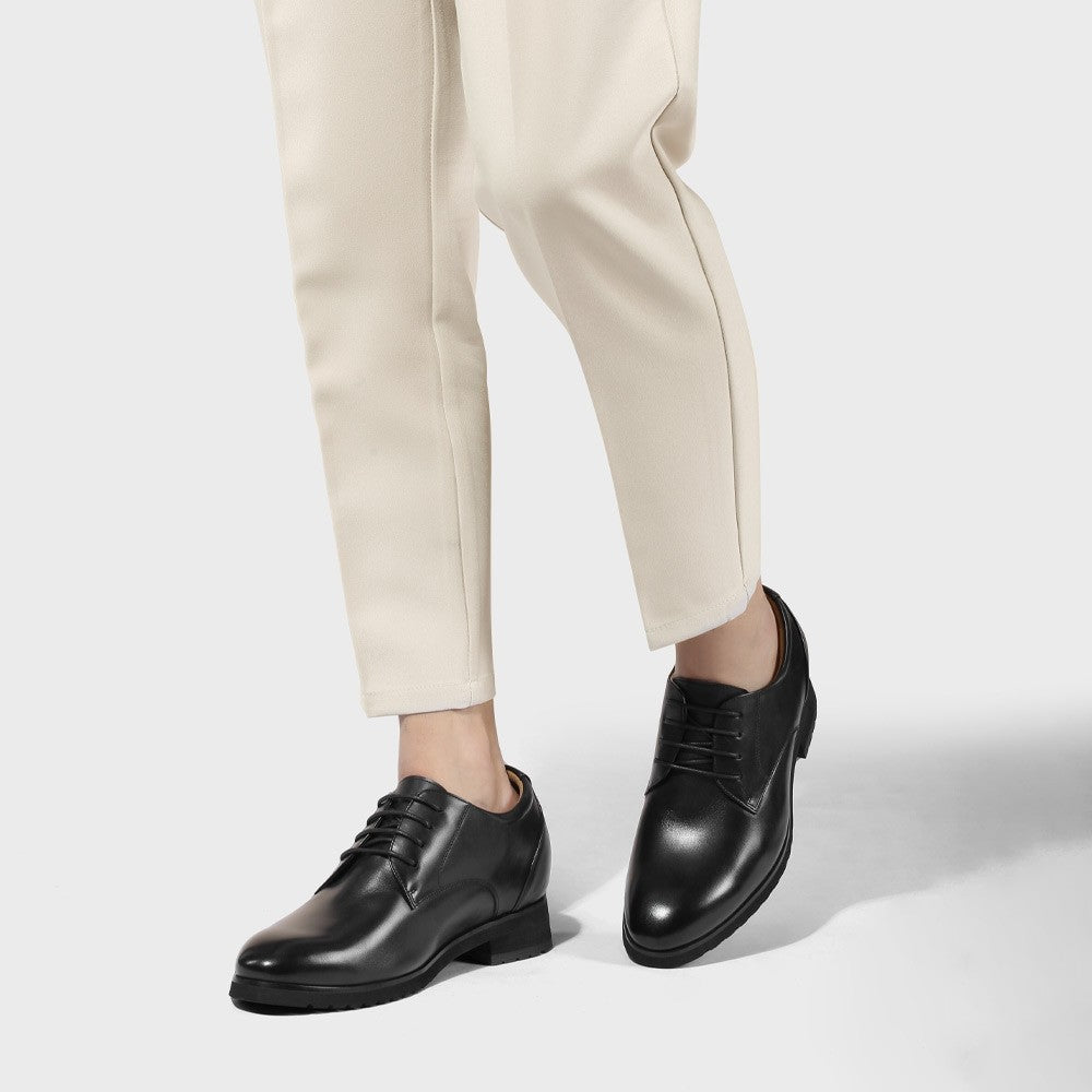 Chamaripa Black Elevator shoes 10cm/3.94 inches Men Leather Oxford
