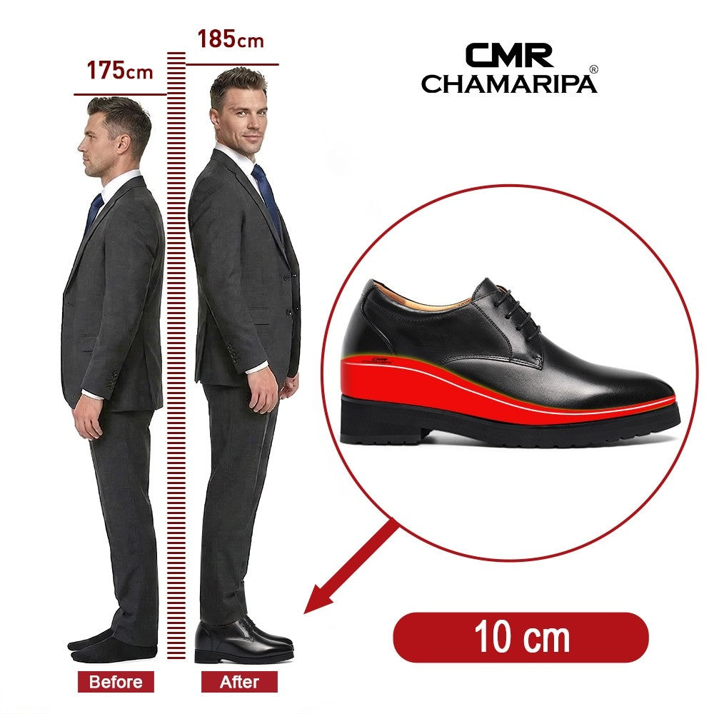 Chamaripa Black Elevator shoes 10cm/3.94 inches Men Leather Oxford