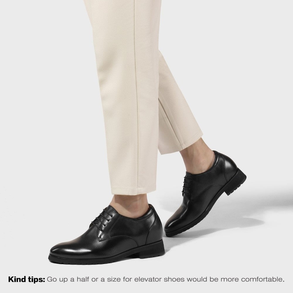 Chamaripa Black Elevator shoes 10cm/3.94 inches Men Leather Oxford