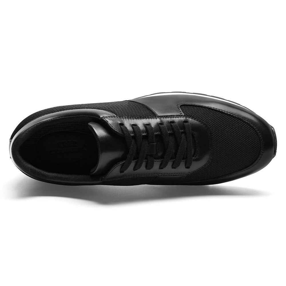 Chamaripa Elevator shoes 8cm / 3.15inches Men Lace Up Mesh Breathable Black Sneaker