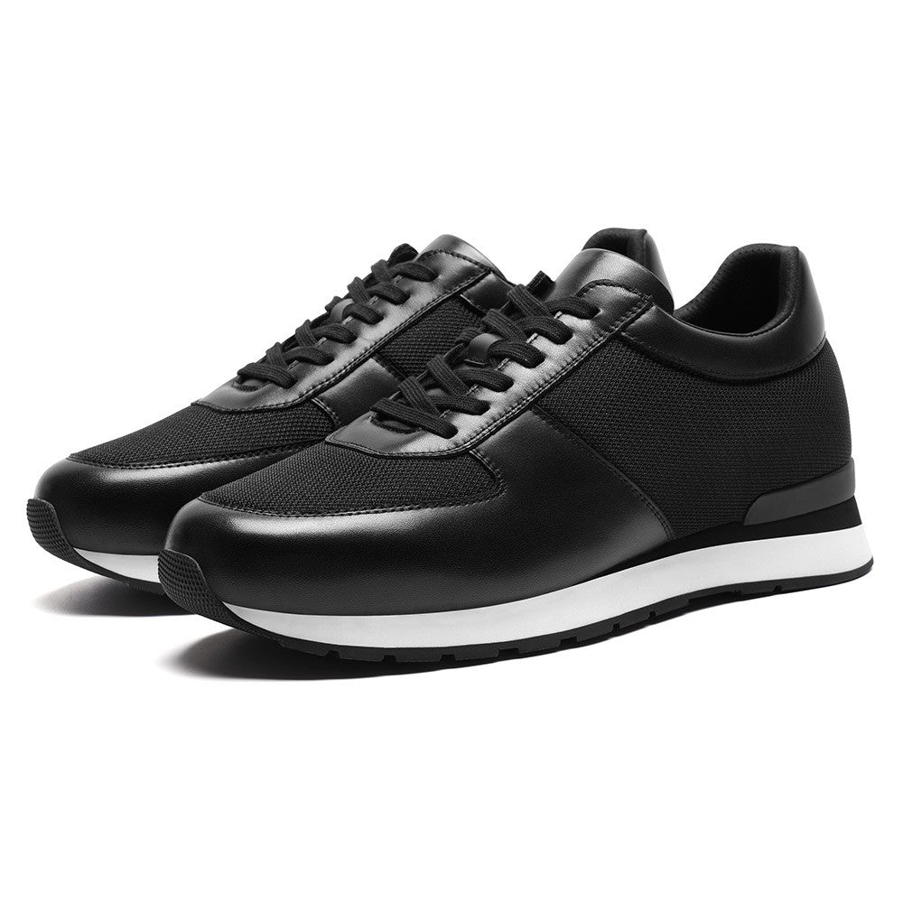 Chamaripa Elevator shoes 8cm / 3.15inches Men Lace Up Mesh Breathable Black Sneaker
