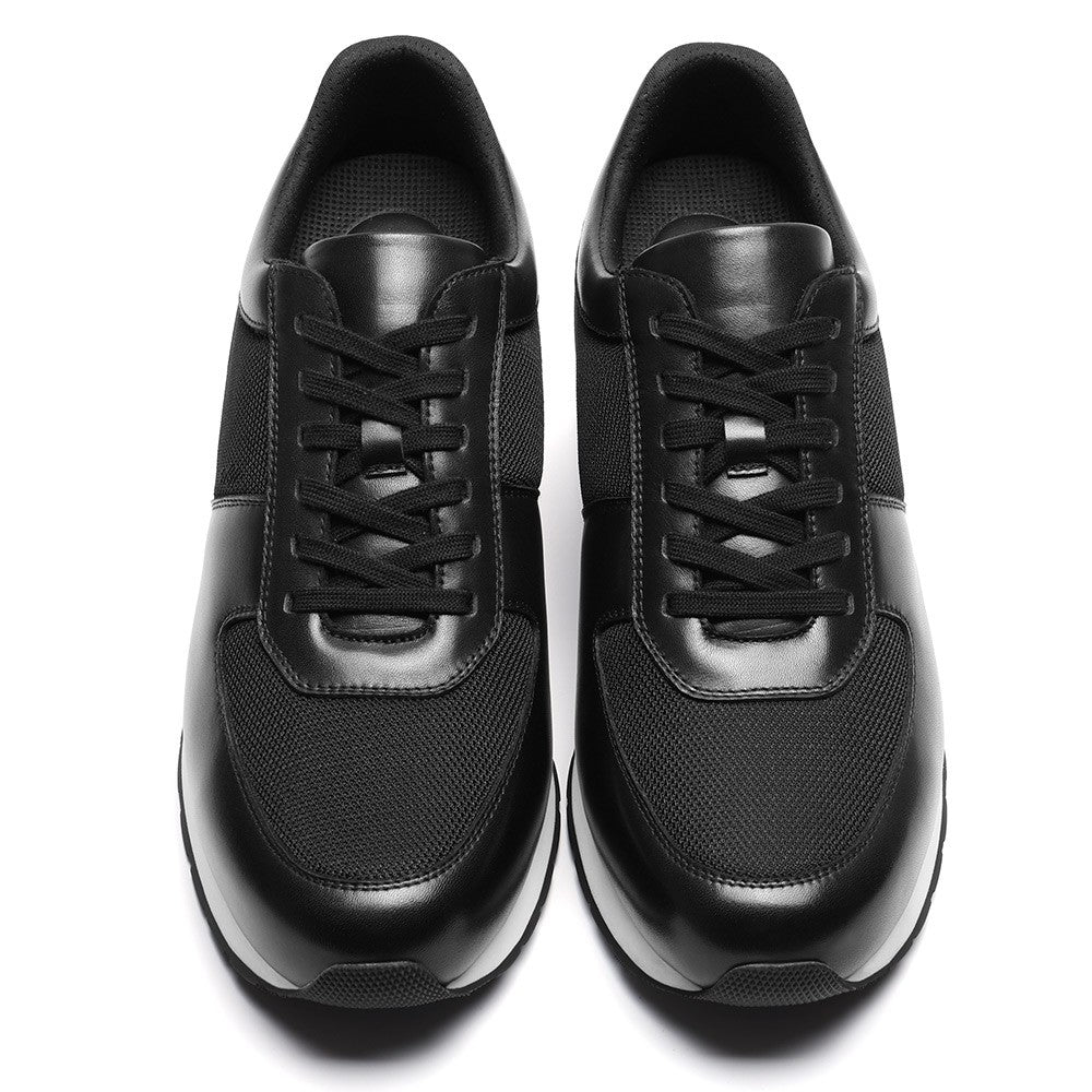 Chamaripa Elevator shoes 8cm / 3.15inches Men Lace Up Mesh Breathable Black Sneaker