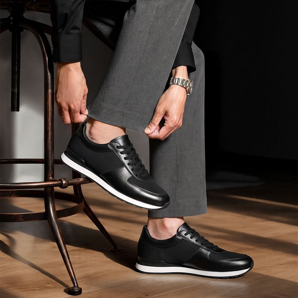 Chamaripa Elevator shoes 8cm / 3.15inches Men Lace Up Mesh Breathable Black Sneaker