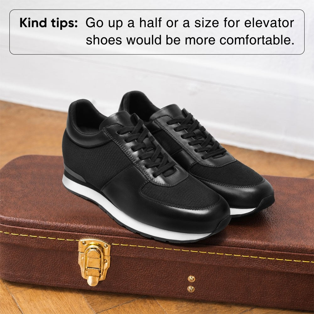 Chamaripa Elevator shoes 8cm / 3.15inches Men Lace Up Mesh Breathable Black Sneaker