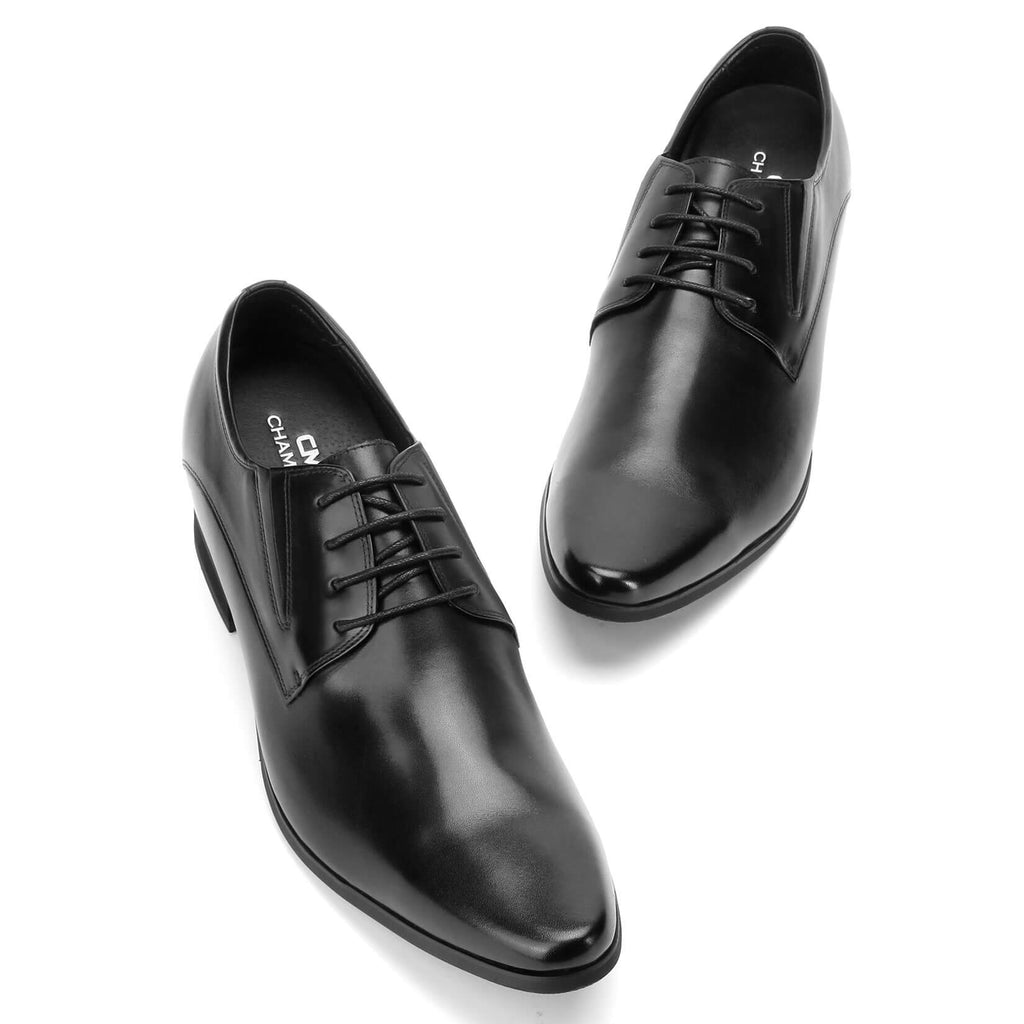 CHAMARIPA Black Height Increasing 8CM / 3.15 Inches Men Shoes Height Boost Oxford Elevator Shoes For Wedding