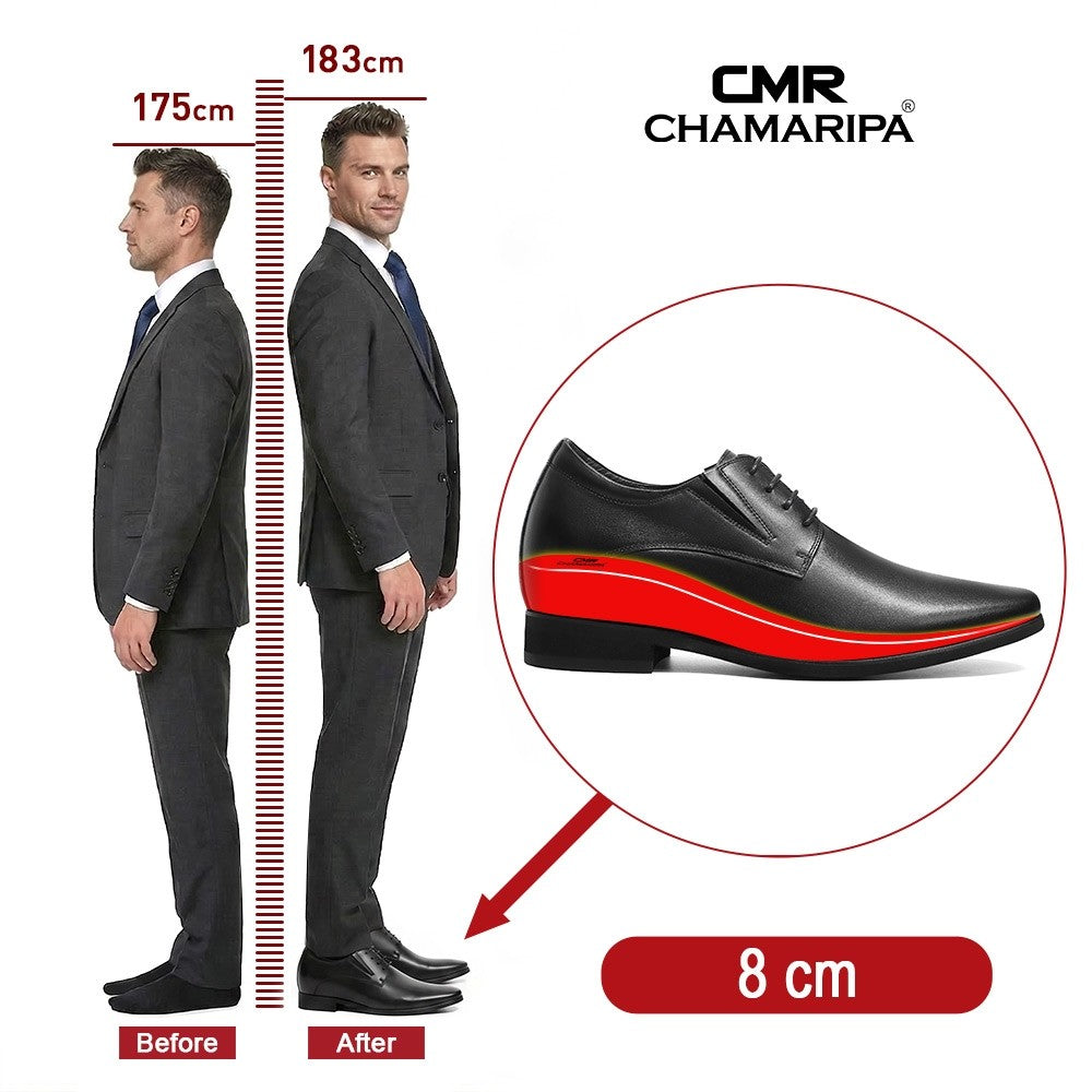 CHAMARIPA Black Height Increasing 8CM / 3.15 Inches Men Shoes Height Boost Oxford Elevator Shoes For Wedding