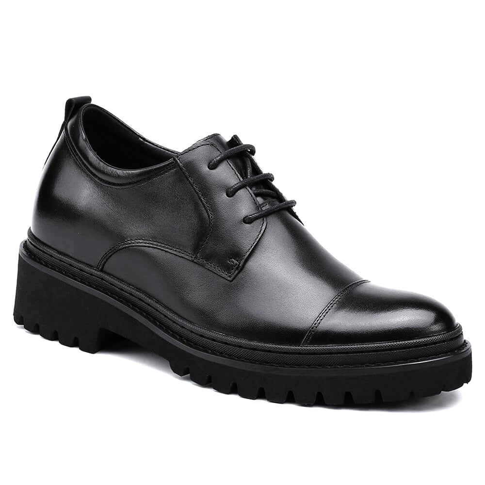 Chamaripa Black Elevator shoes For Men 9cm / 3.54inches Make You Taller Leather Oxford