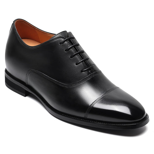 chamaripa black elevator shoes 7cm/2.76inches men height increase oxford