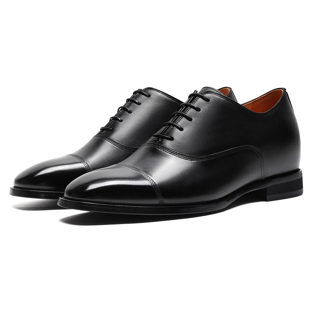 chamaripa black elevator shoes 7cm/2.76inches men height increase oxford