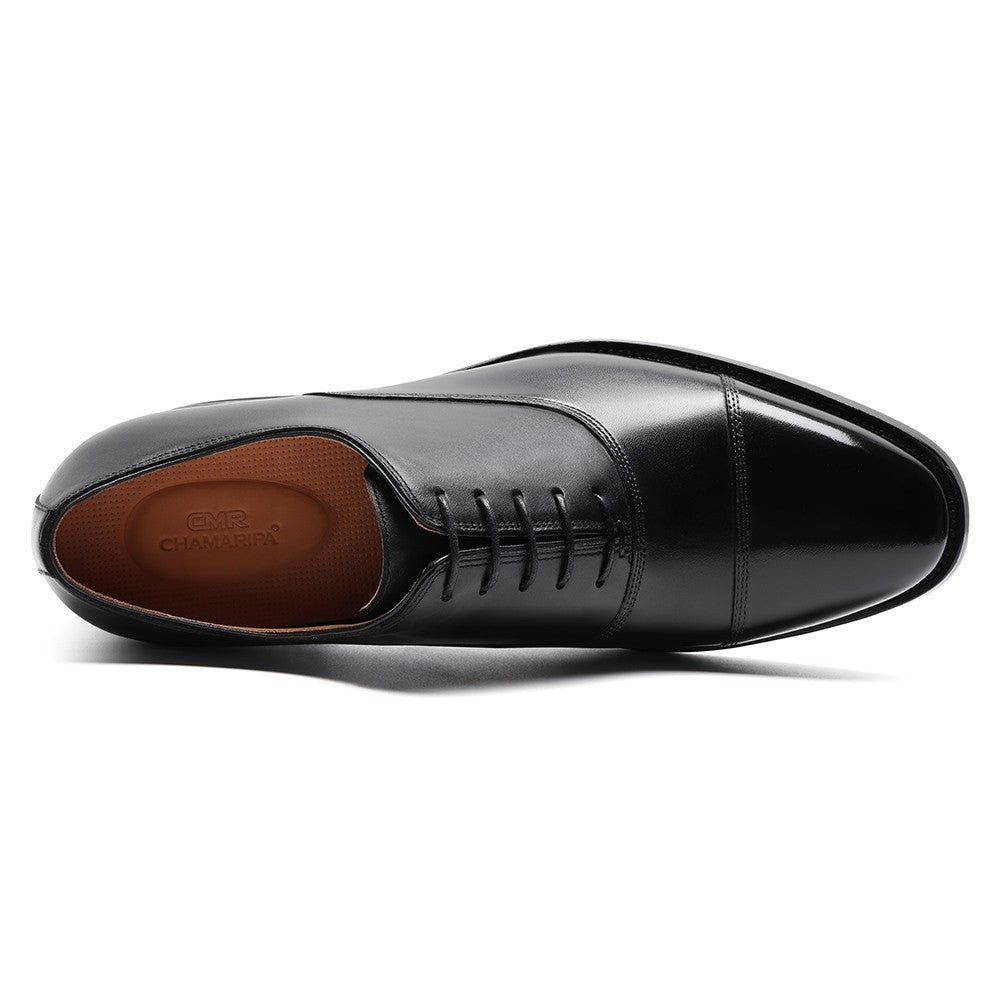 chamaripa black elevator shoes 7cm/2.76inches men height increase oxford