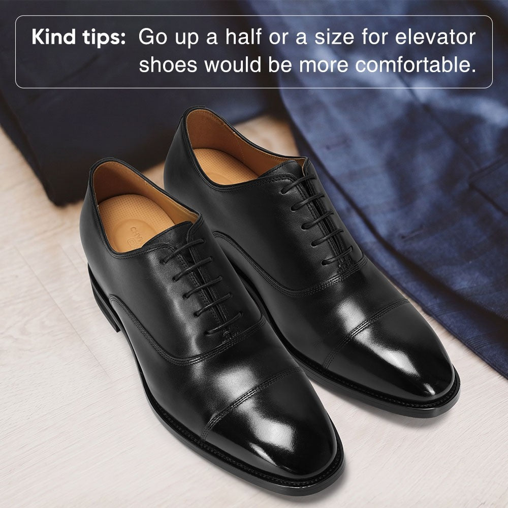 chamaripa black elevator shoes 7cm/2.76inches men height increase oxford