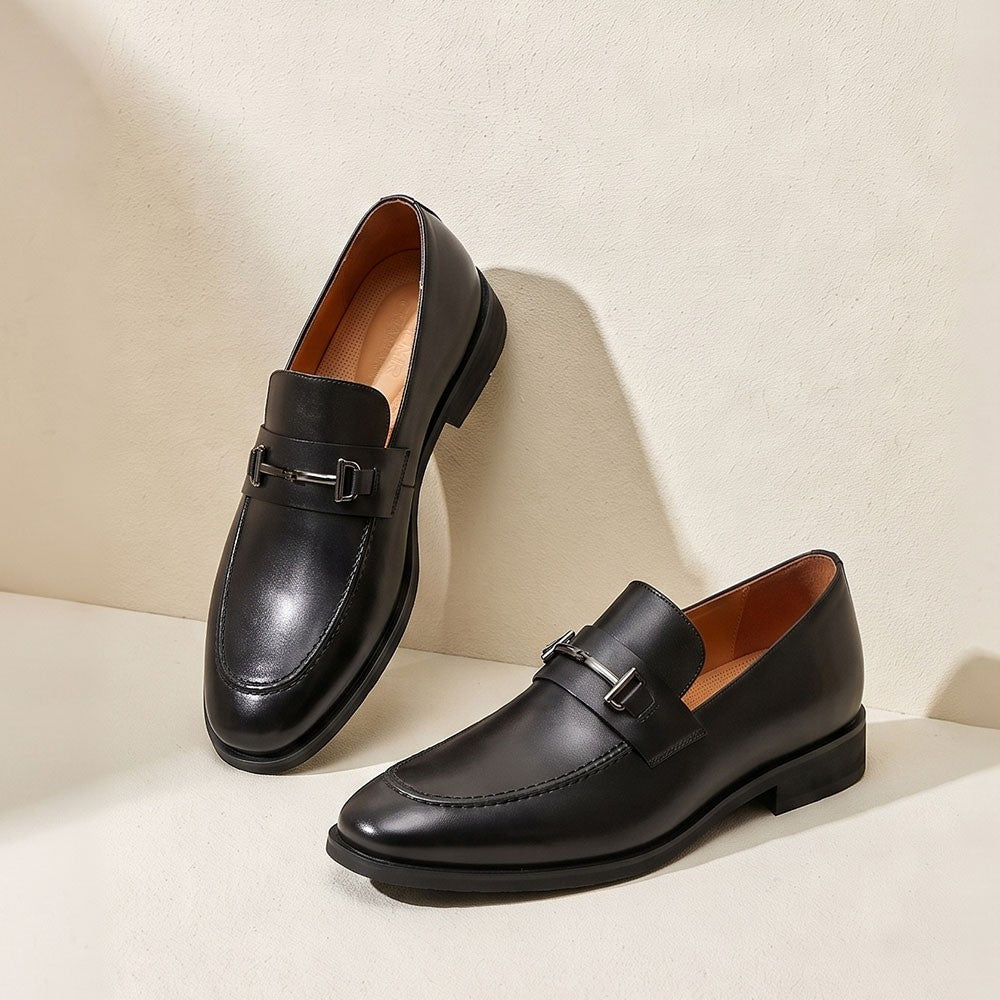 Chamaripa Black Height Increasing Shoes 7cm/ 2.76 inches Men Slip On Penny Loafer