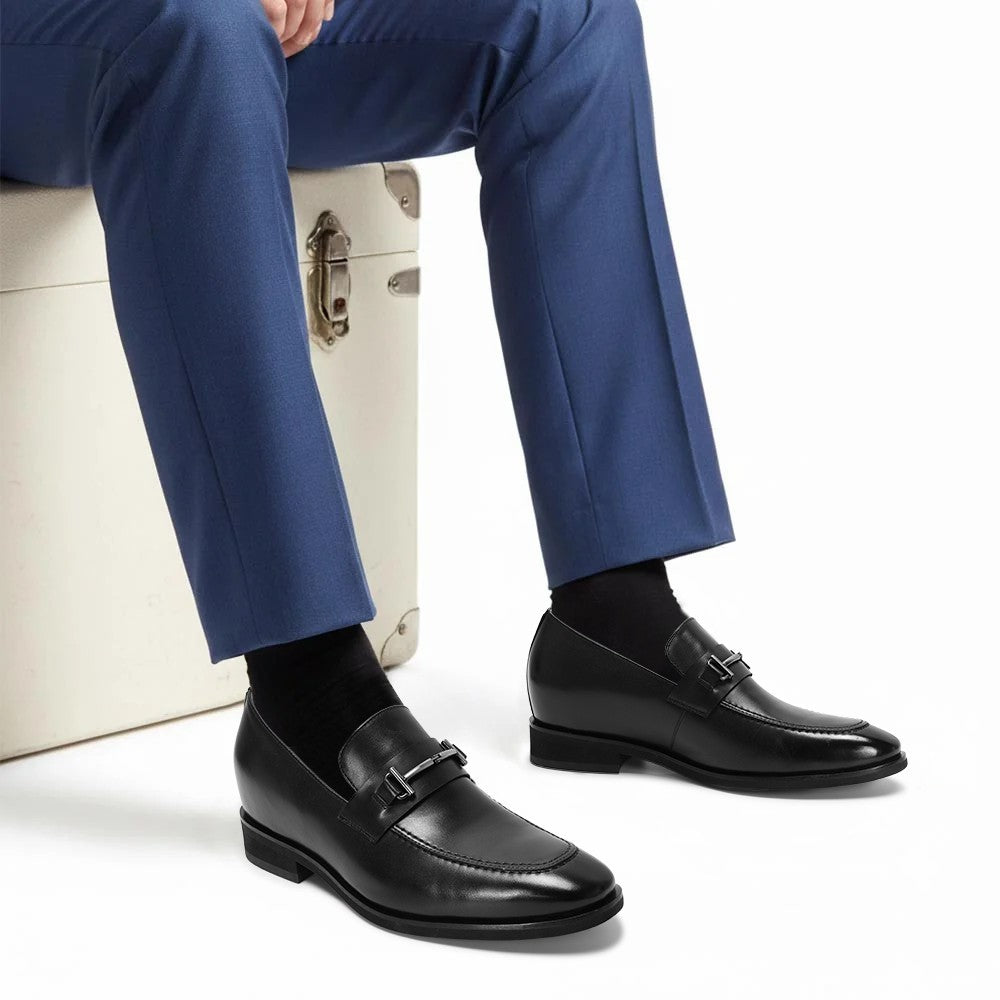 Chamaripa Black Height Increasing Shoes 7cm/ 2.76 inches Men Slip On Penny Loafer