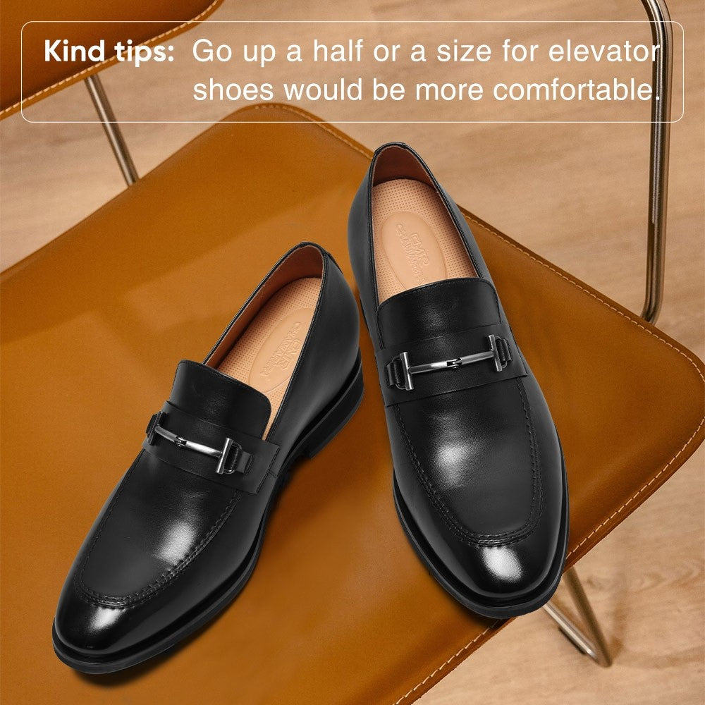 Chamaripa Black Height Increasing Shoes 7cm/ 2.76 inches Men Slip On Penny Loafer